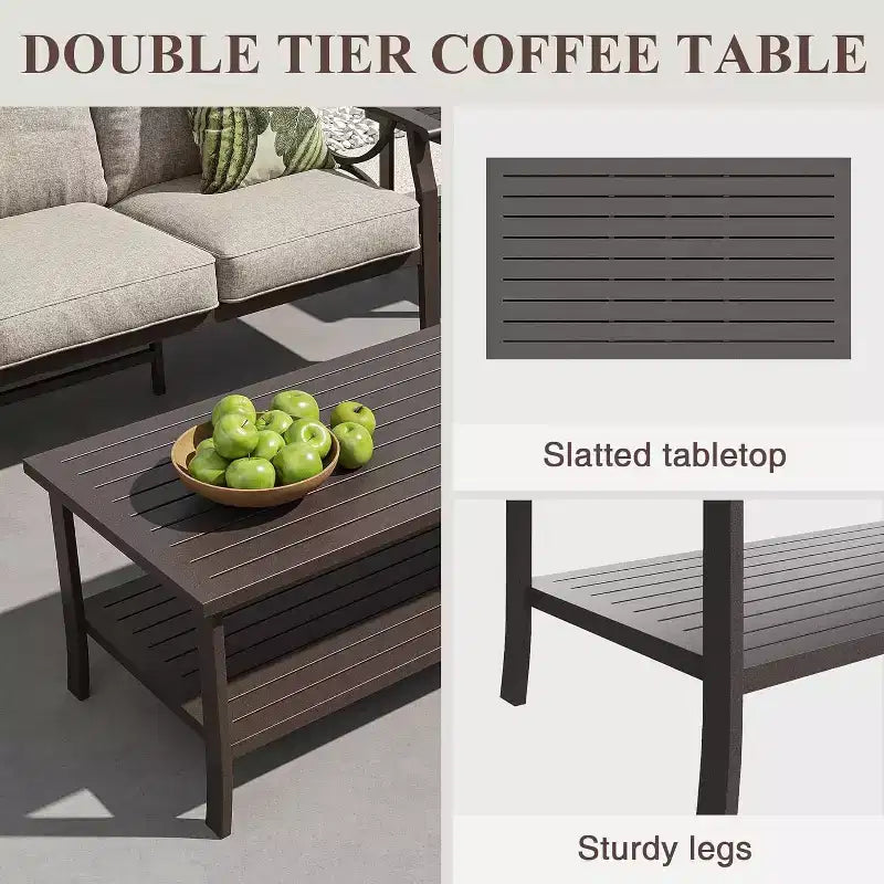 Ensemble de mobilier de patio extérieur Heynemo, ensemble de conversation de patio 4 pièces avec table basse, ensemble de mobilier en métal pour porche, jardin, gris
