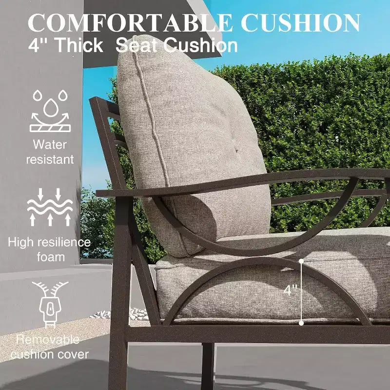 Ensemble de mobilier de patio extérieur Heynemo, ensemble de conversation de patio 4 pièces avec table basse, ensemble de mobilier en métal pour porche, jardin, gris