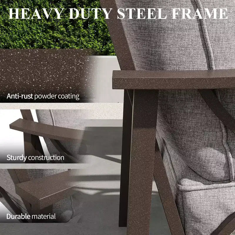 Ensemble de mobilier de patio extérieur Heynemo, ensemble de conversation de patio 4 pièces avec table basse, ensemble de mobilier en métal pour porche, jardin, gris