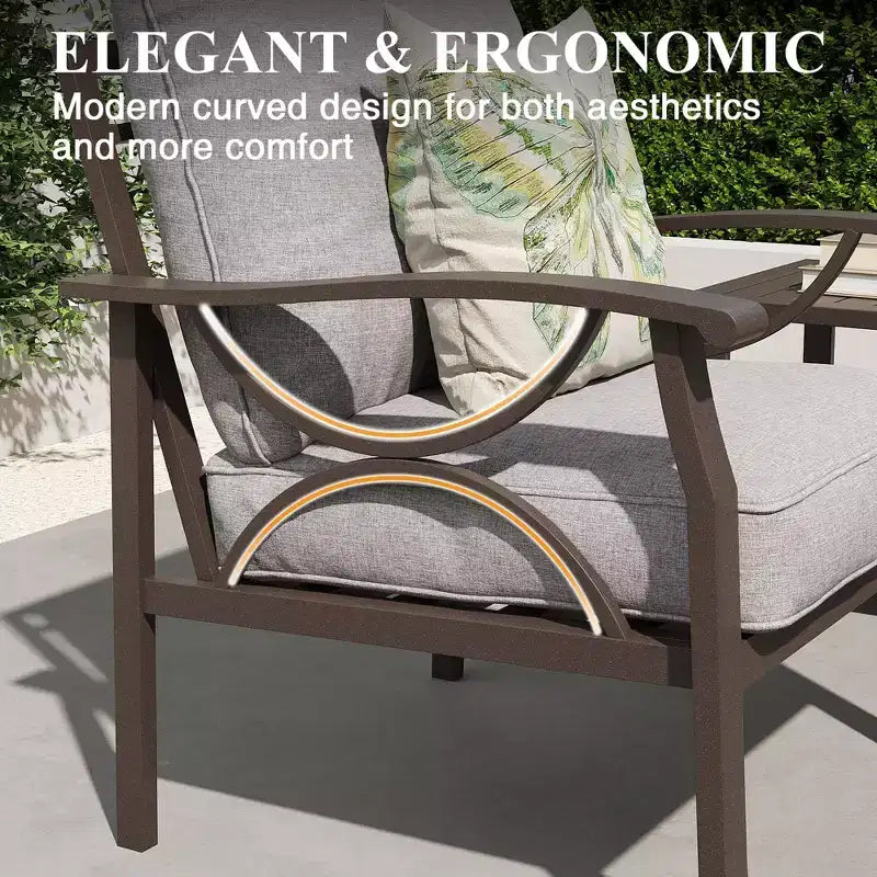 Ensemble de mobilier de patio extérieur Heynemo, ensemble de conversation de patio 4 pièces avec table basse, ensemble de mobilier en métal pour porche, jardin, gris