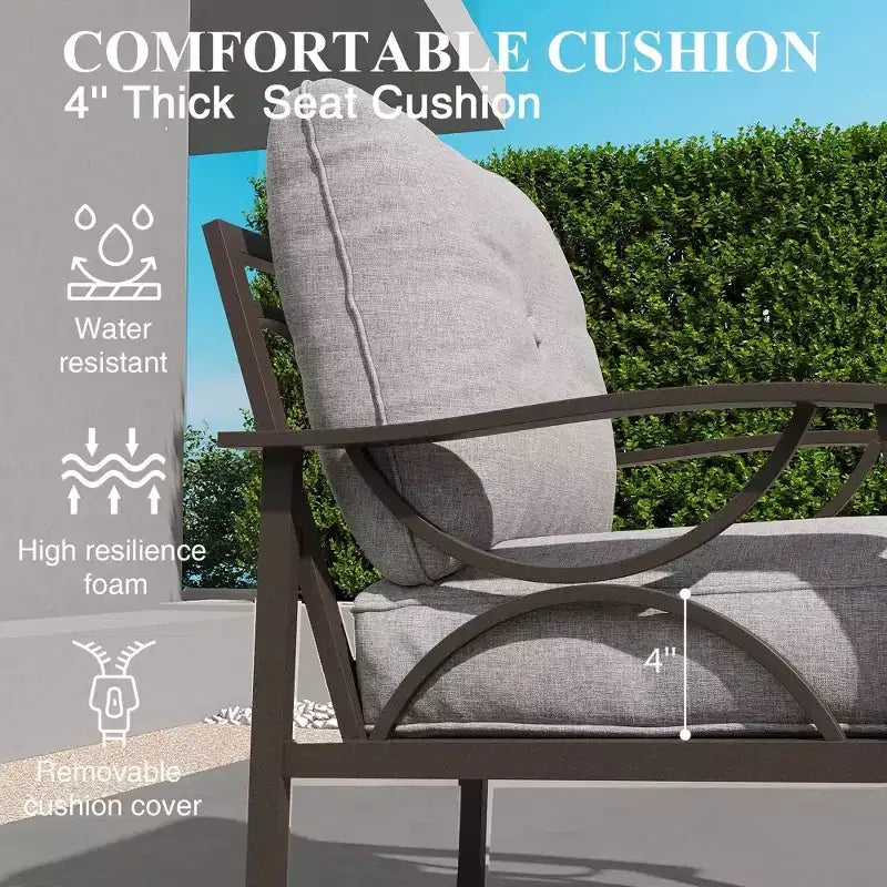 Ensemble de mobilier de patio extérieur Heynemo, ensemble de conversation de patio 4 pièces avec table basse, ensemble de mobilier en métal pour porche, jardin, gris