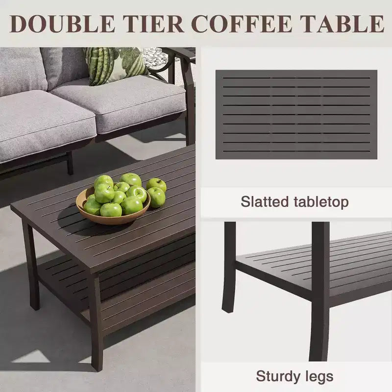 Ensemble de mobilier de patio extérieur Heynemo, ensemble de conversation de patio 4 pièces avec table basse, ensemble de mobilier en métal pour porche, jardin, gris