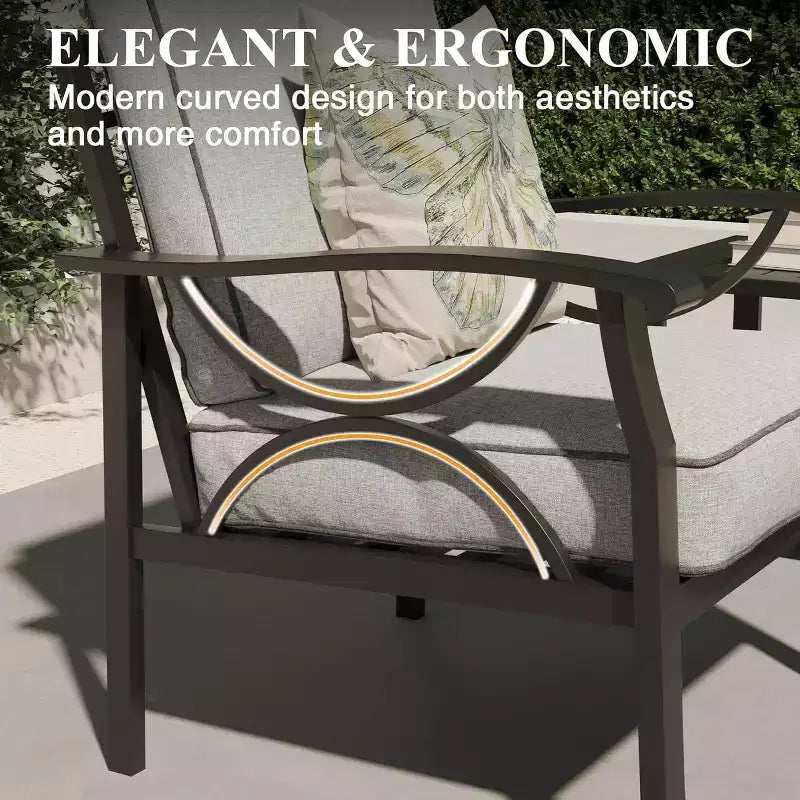 Ensemble de mobilier de patio extérieur Heynemo, ensemble de conversation de patio 4 pièces avec table basse, ensemble de mobilier en métal pour porche, jardin, gris