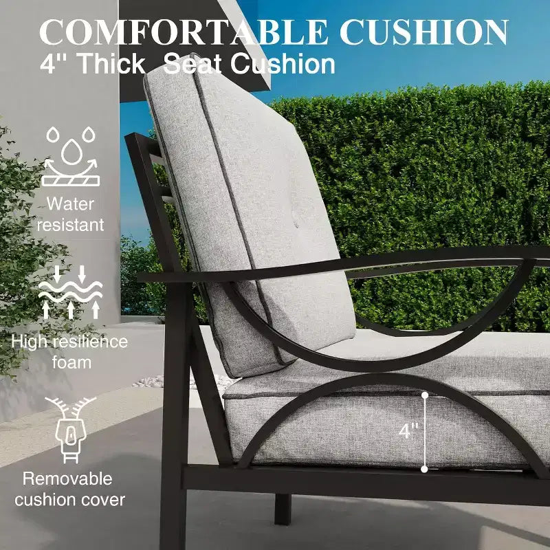 Ensemble de mobilier de patio extérieur Heynemo, ensemble de conversation de patio 4 pièces avec table basse, ensemble de mobilier en métal pour porche, jardin, gris