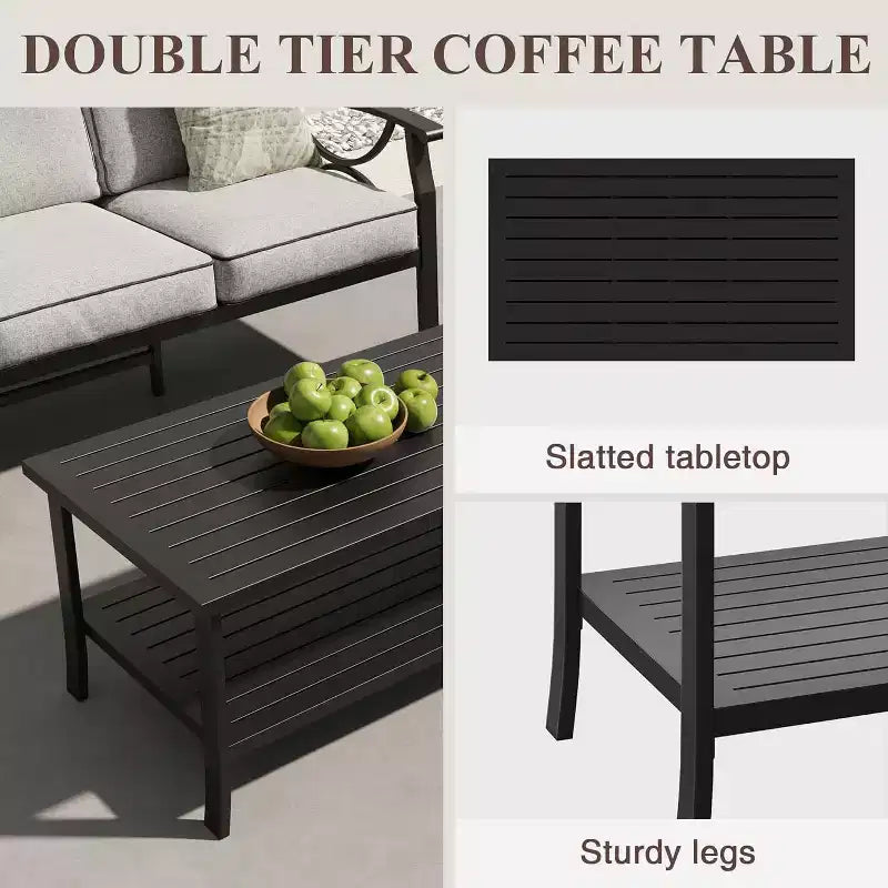 Ensemble de mobilier de patio extérieur Heynemo, ensemble de conversation de patio 4 pièces avec table basse, ensemble de mobilier en métal pour porche, jardin, gris