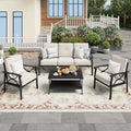 Ensemble de mobilier de patio extérieur Heynemo, ensemble de conversation de patio 4 pièces avec table basse, ensemble de mobilier en métal pour porche, jardin, gris