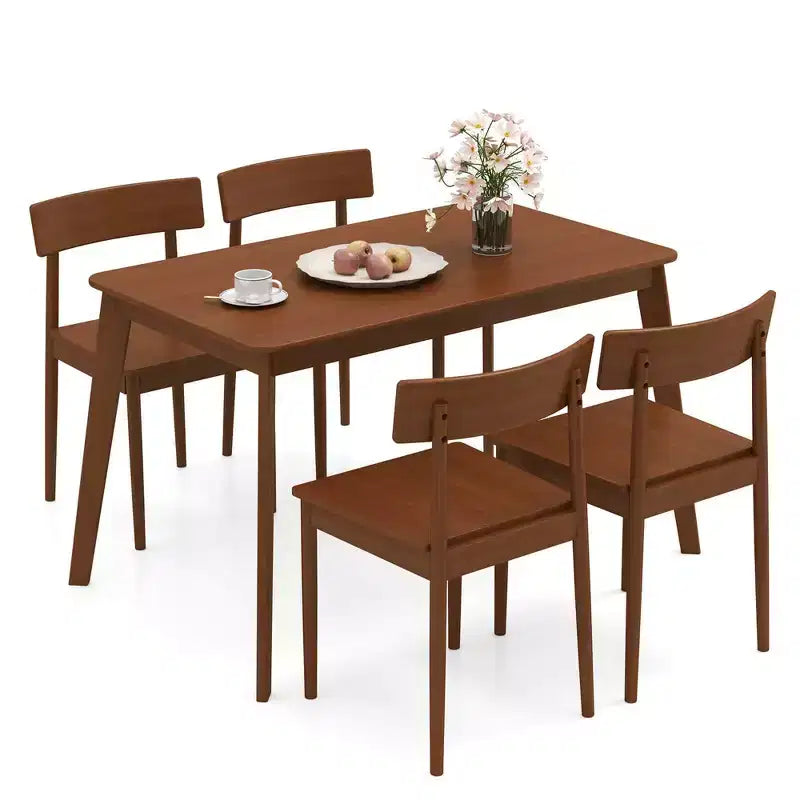 Costway Ensemble table à manger rectangulaire 5 pièces et 4 chaises avec cadre en bois d'hévéa