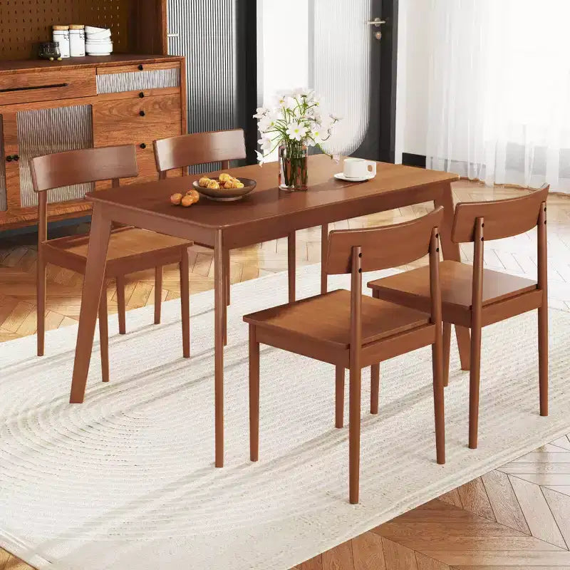 Costway Ensemble table à manger rectangulaire 5 pièces et 4 chaises avec cadre en bois d'hévéa