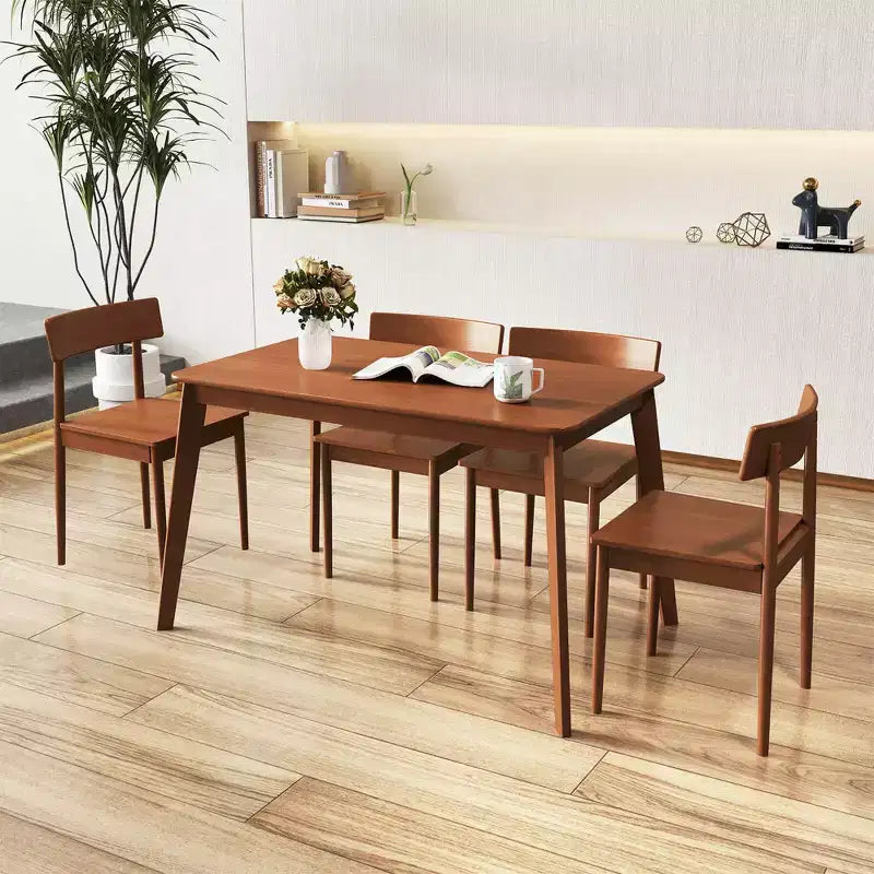 Costway Ensemble table à manger rectangulaire 5 pièces et 4 chaises avec cadre en bois d'hévéa
