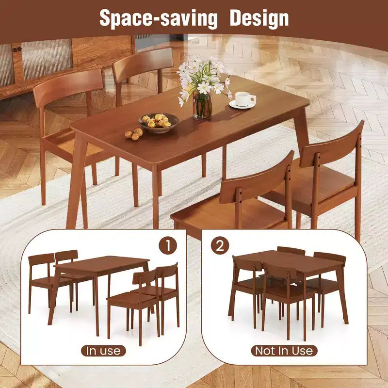 Costway Ensemble table à manger rectangulaire 5 pièces et 4 chaises avec cadre en bois d'hévéa