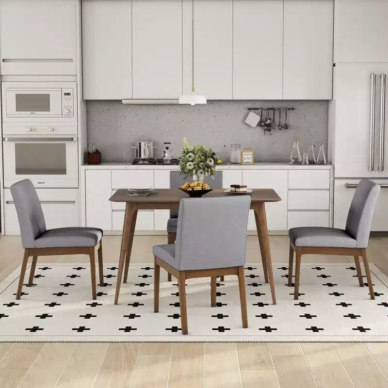 Ensemble de salle à manger 5 pièces avec 4 chaises rembourrées, style moderne du milieu du siècle, beige/gris+noyer-ModernLuxe