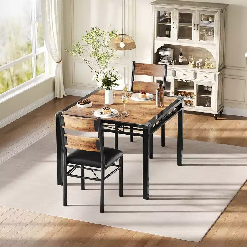 Ensemble table à manger, table de cuisine avec chaises rembourrées, ensemble table à manger en bois avec protection d'angle pour petits espaces, appartement