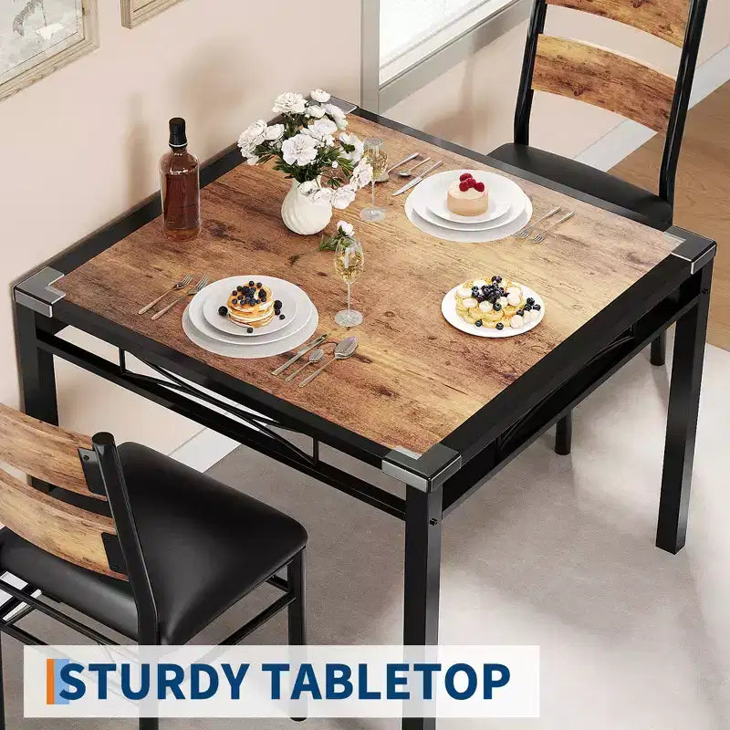 Ensemble table à manger, table de cuisine avec chaises rembourrées, ensemble table à manger en bois avec protection d'angle pour petits espaces, appartement