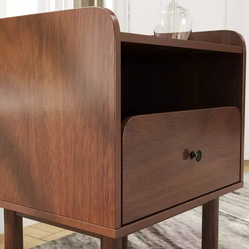 Ensemble de 2 meubles de chambre Roundhill Furniture Wyller, lit plateforme avec table de chevet, noyer naturel, grand lit