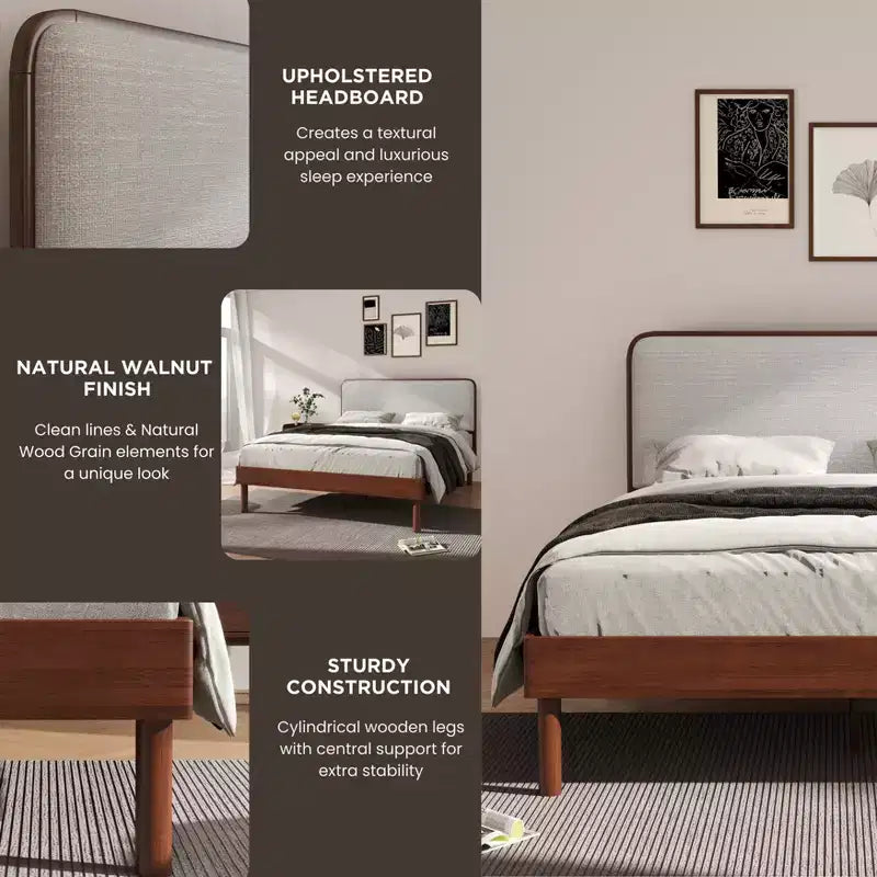 Ensemble de 2 meubles de chambre Roundhill Furniture Wyller, lit plateforme avec table de chevet, noyer naturel, grand lit