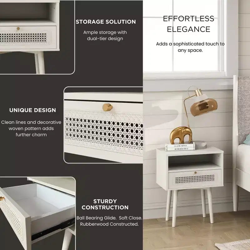 Ensemble de chambre à coucher Roundhill Furniture Feeney 3 pièces, lit plateforme avec deux tables de chevet, blanc crème, grand lit