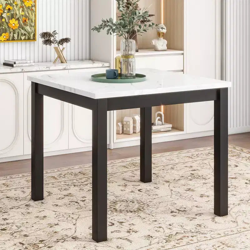 Ensemble de salle à manger 5 pièces, ensemble de table à manger à hauteur de comptoir, ensemble de salle à manger à hauteur de bar avec 4 chaises rembourrées en velours et table à manger à plateau en faux marbre - ModernLuxe