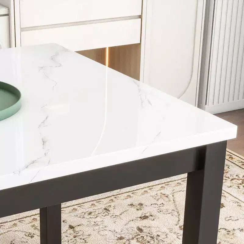 Ensemble de salle à manger 5 pièces, ensemble de table à manger à hauteur de comptoir, ensemble de salle à manger à hauteur de bar avec 4 chaises rembourrées en velours et table à manger à plateau en faux marbre - ModernLuxe