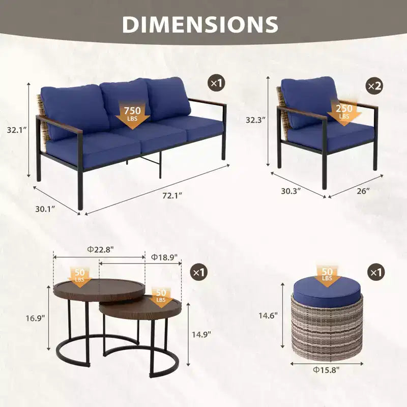 EAGLE PEAK Sunset Dune Ensemble de 6 pièces de mobilier d'extérieur moderne, Salon de jardin en osier aspect bois