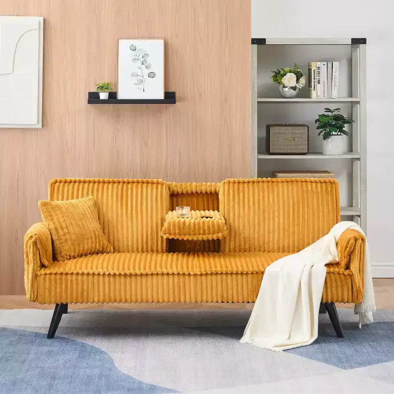 Canapés Minimalistes Okak pour Salon Canapé Droit Convertible Lit Canapé Corduroy avec Dossier Ajustable et Porte-Gobelet