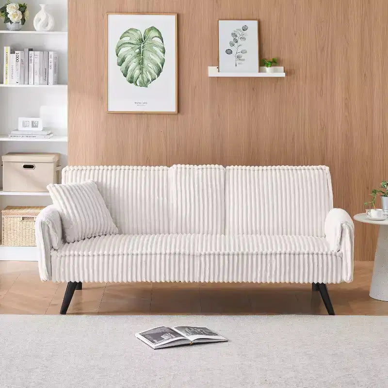 Canapés Minimalistes Okak pour Salon Canapé Droit Convertible Lit Canapé Corduroy avec Dossier Ajustable et Porte-Gobelet
