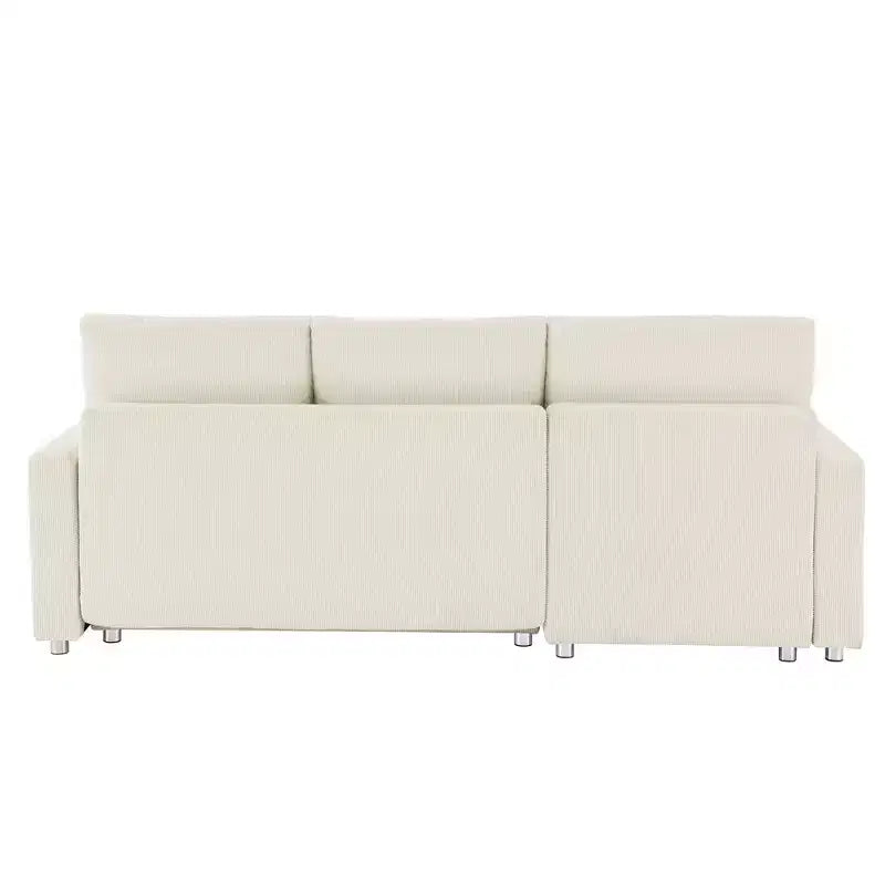 Canapé-lit convertible d'angle Okak 90, avec couchage escamotable, rangement et housses en velours côtelé amovibles pour salon.