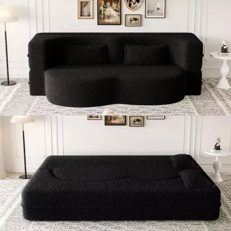 Okak Canapé modulable moderne convertible Canapé de sol avec 2 oreillers Tissu bouclé Rembourré Matelas pliant Aucun assemblage requis