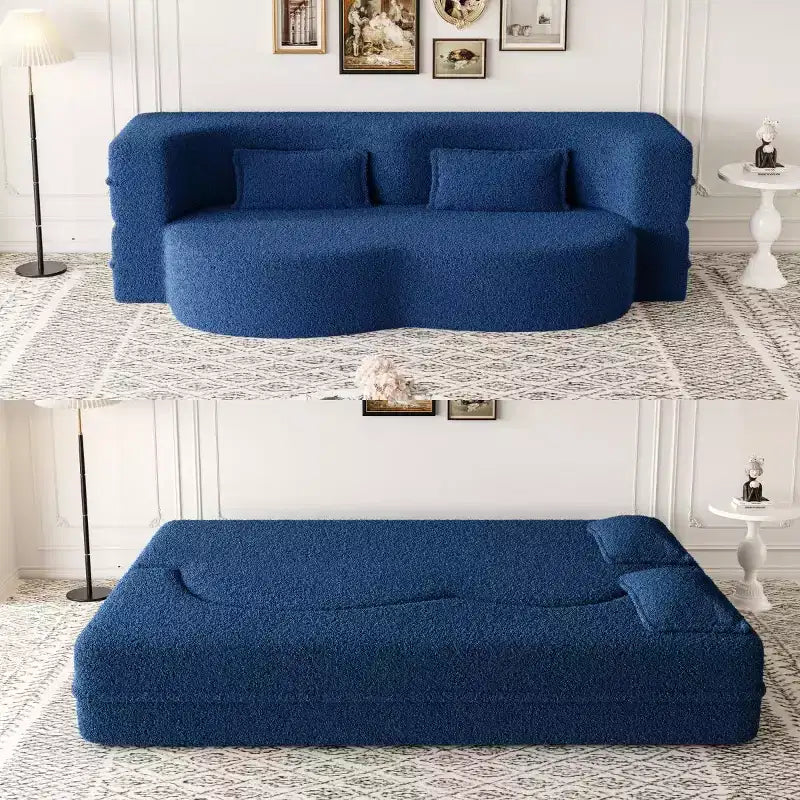 Okak Canapé modulable moderne convertible Canapé de sol avec 2 oreillers Tissu bouclé Rembourré Matelas pliant Aucun assemblage requis