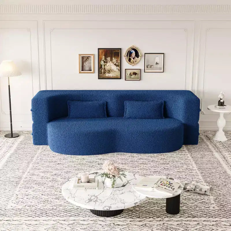 Okak Canapé modulable moderne convertible Canapé de sol avec 2 oreillers Tissu bouclé Rembourré Matelas pliant Aucun assemblage requis