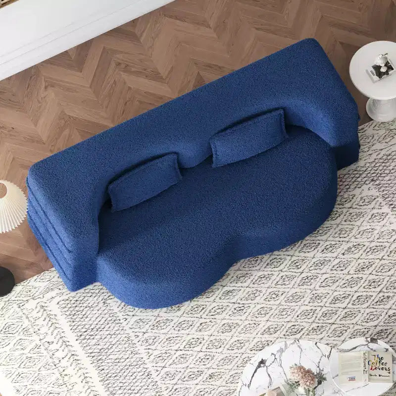 Okak Canapé modulable moderne convertible Canapé de sol avec 2 oreillers Tissu bouclé Rembourré Matelas pliant Aucun assemblage requis