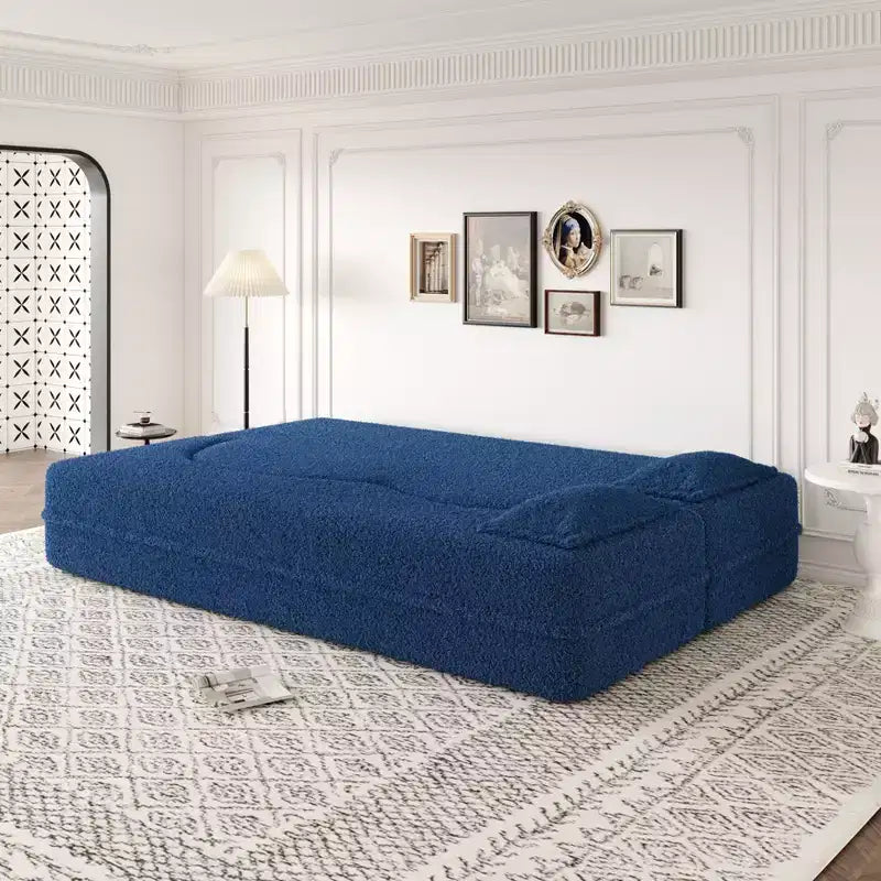 Okak Canapé modulable moderne convertible Canapé de sol avec 2 oreillers Tissu bouclé Rembourré Matelas pliant Aucun assemblage requis