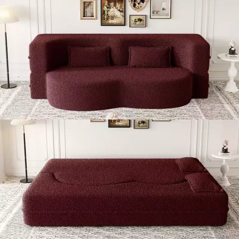 Okak Canapé modulable moderne convertible Canapé de sol avec 2 oreillers Tissu bouclé Rembourré Matelas pliant Aucun assemblage requis