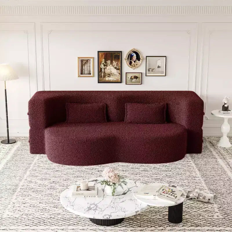 Okak Canapé modulable moderne convertible Canapé de sol avec 2 oreillers Tissu bouclé Rembourré Matelas pliant Aucun assemblage requis