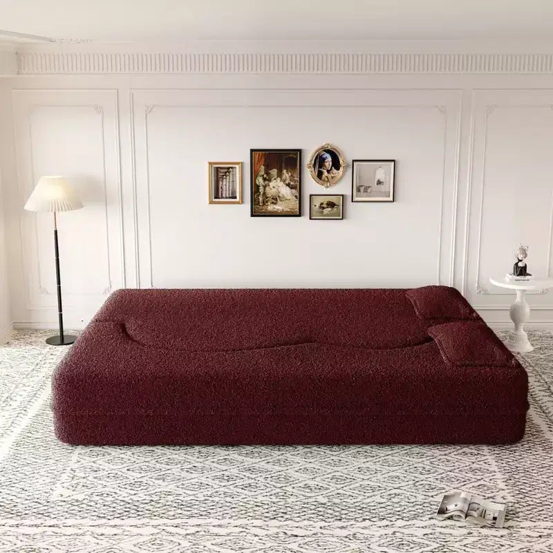 Okak Canapé modulable moderne convertible Canapé de sol avec 2 oreillers Tissu bouclé Rembourré Matelas pliant Aucun assemblage requis