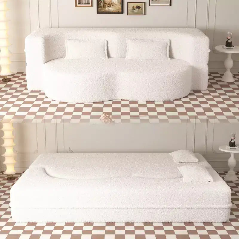 Okak Canapé modulable moderne convertible Canapé de sol avec 2 oreillers Tissu bouclé Rembourré Matelas pliant Aucun assemblage requis
