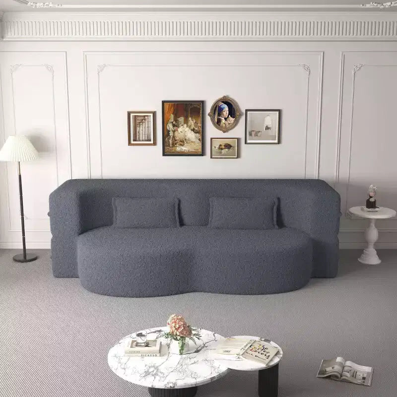 Okak Canapé modulable moderne convertible Canapé de sol avec 2 oreillers Tissu bouclé Rembourré Matelas pliant Aucun assemblage requis