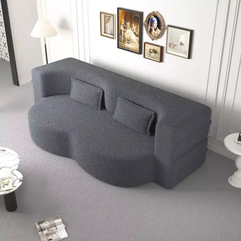Okak Canapé modulable moderne convertible Canapé de sol avec 2 oreillers Tissu bouclé Rembourré Matelas pliant Aucun assemblage requis