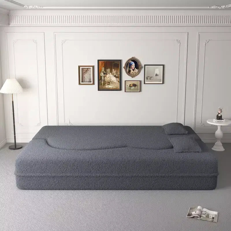 Okak Canapé modulable moderne convertible Canapé de sol avec 2 oreillers Tissu bouclé Rembourré Matelas pliant Aucun assemblage requis