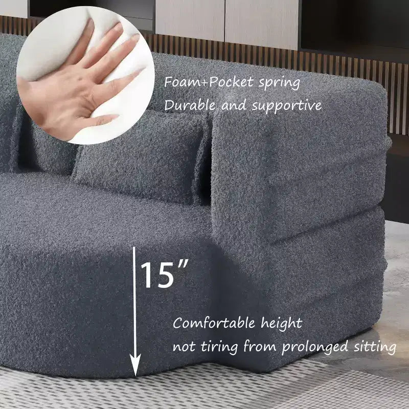 Okak Canapé modulable moderne convertible Canapé de sol avec 2 oreillers Tissu bouclé Rembourré Matelas pliant Aucun assemblage requis