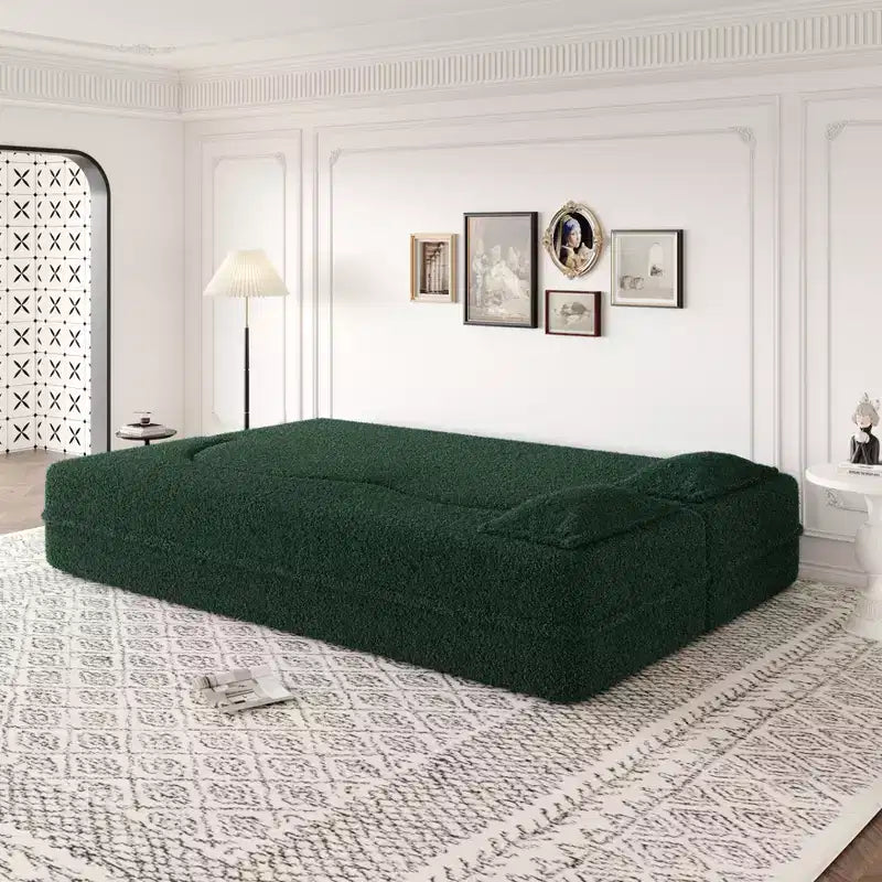 Okak Canapé modulable moderne convertible Canapé de sol avec 2 oreillers Tissu bouclé Rembourré Matelas pliant Aucun assemblage requis