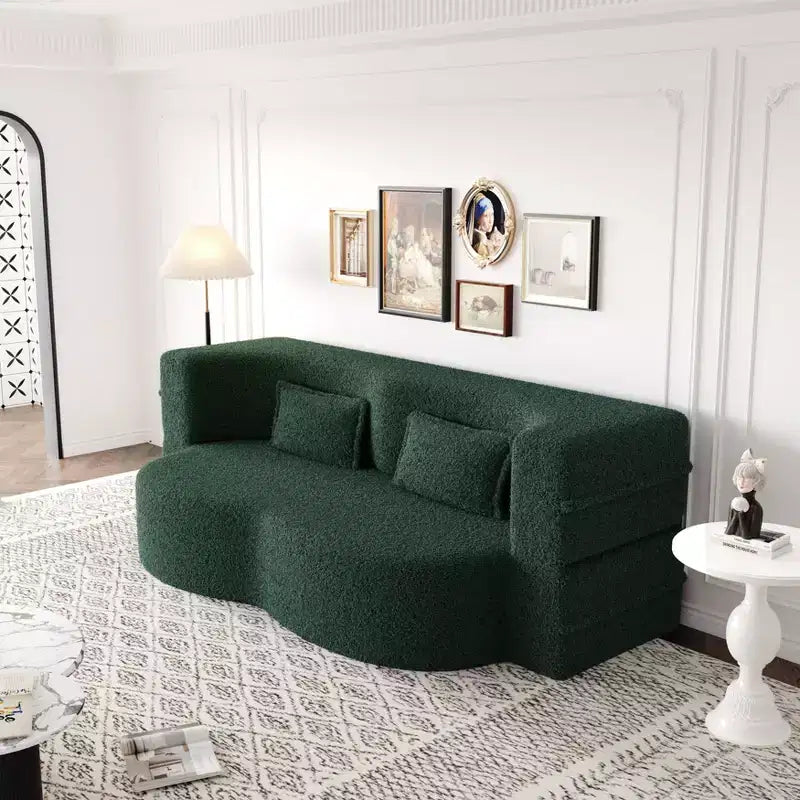 Okak Canapé modulable moderne convertible Canapé de sol avec 2 oreillers Tissu bouclé Rembourré Matelas pliant Aucun assemblage requis