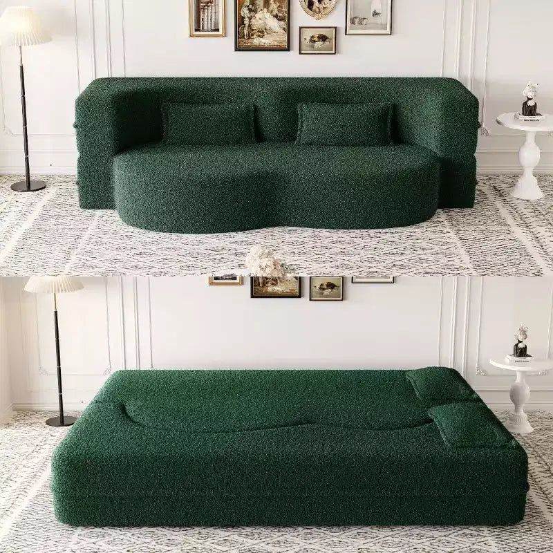 Okak Canapé modulable moderne convertible Canapé de sol avec 2 oreillers Tissu bouclé Rembourré Matelas pliant Aucun assemblage requis