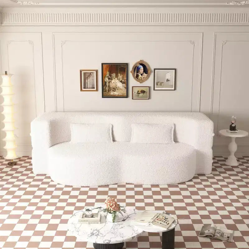 Okak Canapé modulable moderne convertible Canapé de sol avec 2 oreillers Tissu bouclé Rembourré Matelas pliant Aucun assemblage requis