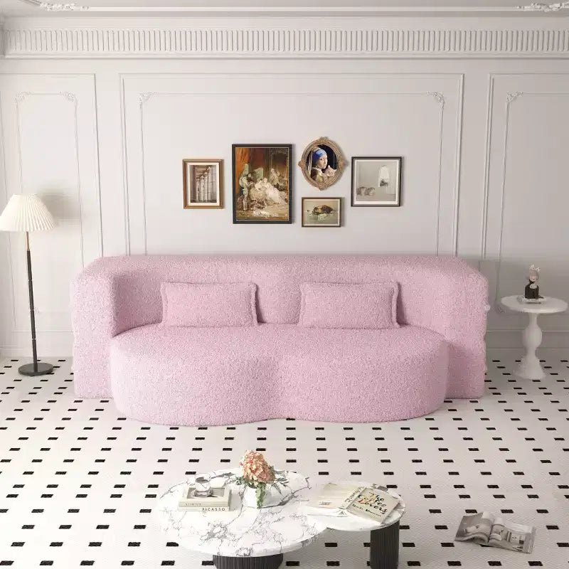 Okak Canapé modulable moderne convertible Canapé de sol avec 2 oreillers Tissu bouclé Rembourré Matelas pliant Aucun assemblage requis