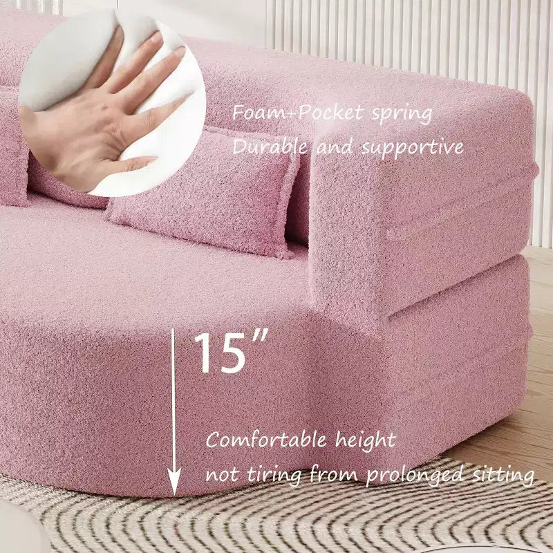 Okak Canapé modulable moderne convertible Canapé de sol avec 2 oreillers Tissu bouclé Rembourré Matelas pliant Aucun assemblage requis