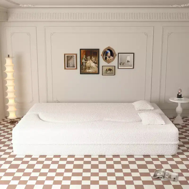 Okak Canapé modulable moderne convertible Canapé de sol avec 2 oreillers Tissu bouclé Rembourré Matelas pliant Aucun assemblage requis