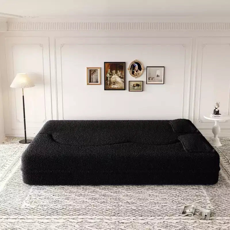 Okak Canapé modulable moderne convertible Canapé de sol avec 2 oreillers Tissu bouclé Rembourré Matelas pliant Aucun assemblage requis