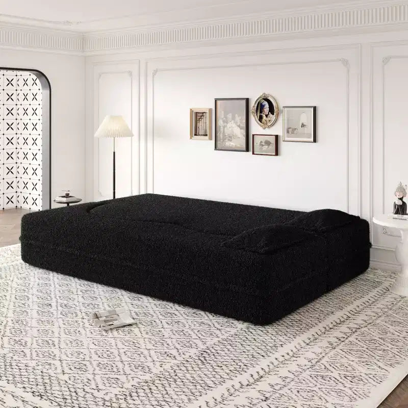 Okak Canapé modulable moderne convertible Canapé de sol avec 2 oreillers Tissu bouclé Rembourré Matelas pliant Aucun assemblage requis
