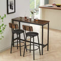 GDFStudio Briar 3 Piece Rustic Bar Table Set with Faux Leather Upholstered Bar Stools