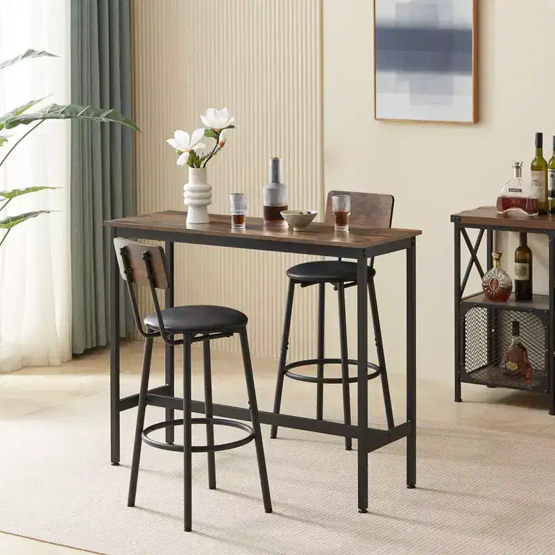 Ensemble de table de bar rustique 3 pièces GDFStudio Briar avec tabourets de bar rembourrés en similicuir